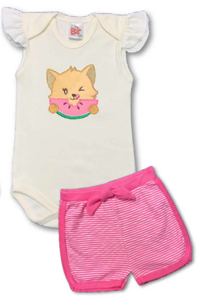 Conjunto Body/Shorts Bordado Feminino