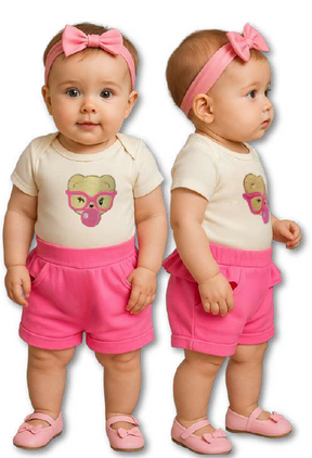 Conjunto Body/Shorts Bordado Feminino