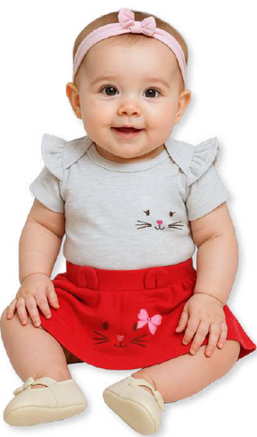 Conjunto Body/Shorts saia Bordado Feminino Infantil