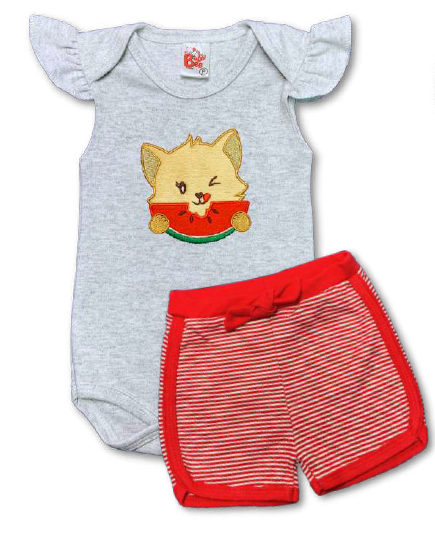 Conjunto Body/Shorts Bordado Feminino