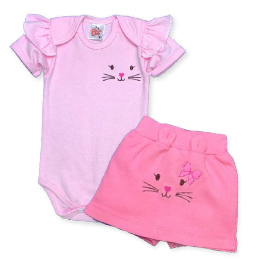 Conjunto Body/Shorts saia Bordado Feminino Infantil