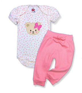 Conjunto Body/Calça lisa sem pé Bordado estampa Floral