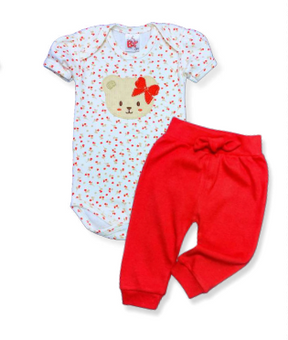 Conjunto Body/Calça lisa sem pé Bordado estampa Floral