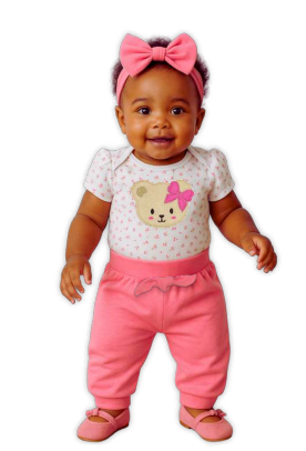 Conjunto Body/Calça lisa sem pé Bordado estampa Floral