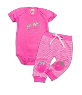 Conjunto Body/Calça Listrada sem pé Bordado Moranguinho