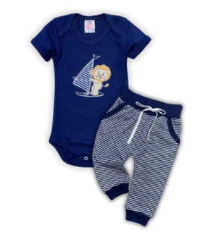 Conjunto Body/Calça Listrada Bordado Masculino