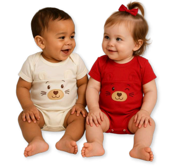 Body meia manga Suedine Orelhinhas Bordado Unissex