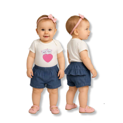 Shorts Jeans Babado no Bumbum - Infantil