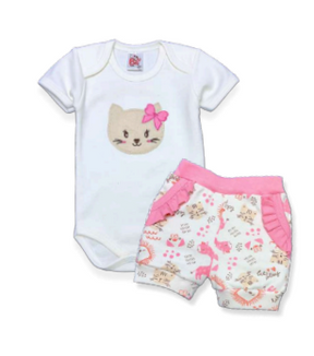 Conjunto Body/Shorts Bordado Feminino Infantil