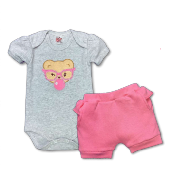 Conjunto Body/Shorts Bordado Feminino Infantil