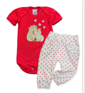 Conjunto Body/Calça sem pé estampa coração Bordado Feminino Infantil
