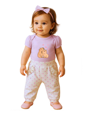 Conjunto Body/Calça sem pé estampa coração Bordado Feminino Infantil
