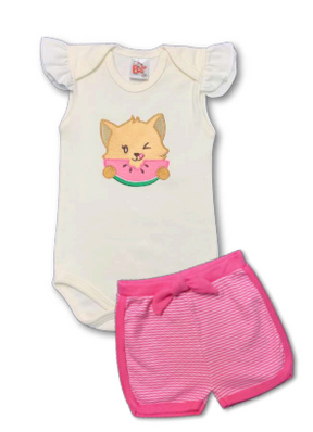 Conjunto Body/Shorts Bordado Feminino Infantil